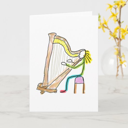 Harp Playing Stickman Karte (Gelbe Blume)