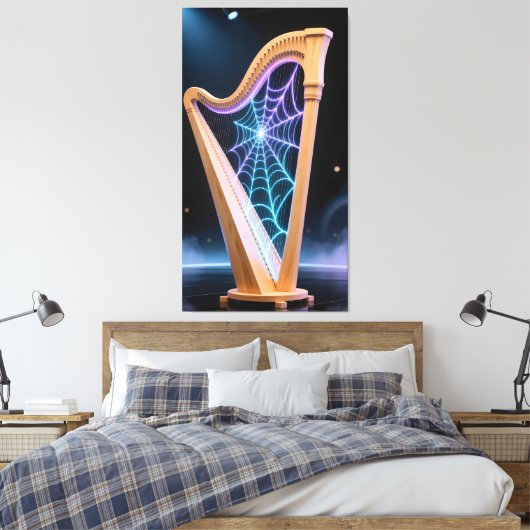 harp strings transform into a shimmering spiderweb leinwanddruck (Insitu (Schlafzimmer))