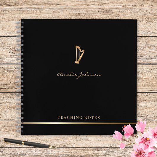 Harp Teacher Stilvolle Script Music Gold Black Notizblock