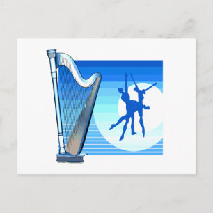 Harp und Tänzer Blaue Version Grafik Postkarte