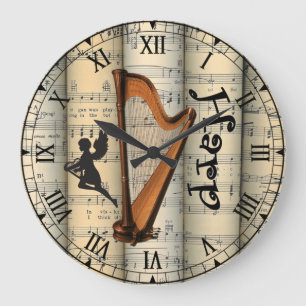 Harp ~ Vintage Noten in Rollen ~ Unique ~ Große Wanduhr