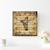 Harp - Vintage Sheet Music Background - Einzigarti Quadratische Wanduhr (Zuhause)