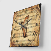 Harp - Vintage Sheet Music Background - Einzigarti Quadratische Wanduhr (Winkel)