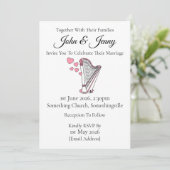 Harp Wedding Invitation Harpist String Musicians Einladung (Stehend Vorderseite)