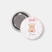 Harper | Benutzerdefiniertes rosa Teddy-Bär-Kinder Magnet (Vorderseite/Rückseite)