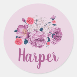 Harper Name Floral Custom Vintag Flower Girl Rose Runder Aufkleber