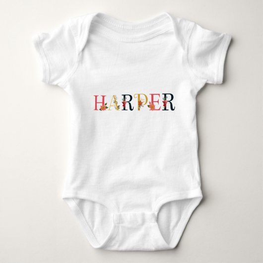 HARPER Name Kunst mit bestickten Blume Baby Strampler (Vorderseite)