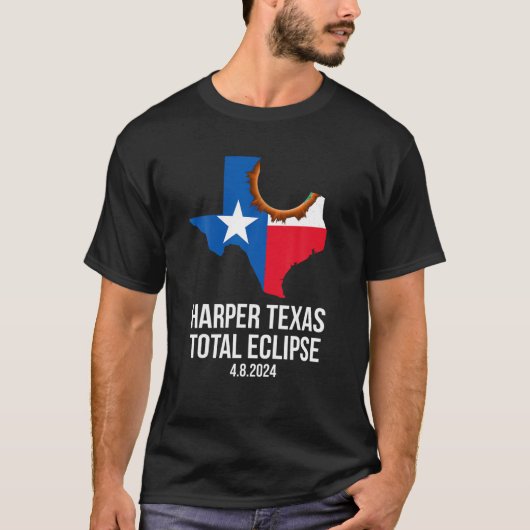 Harper Texas Total Eclipse 2024 TX Staat Kontur T T-Shirt (Vorderseite)