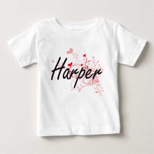 Harperkünstlerischer Namensentwurf mit Herzen Baby T-shirt (Vorderseite)