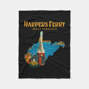 Harpers ferry Landschaft West Virginia Karte Retro Fleecedecke