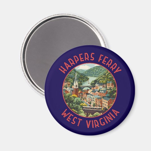 Harpers Ferry West Virginia Distressed Circle Magnet (Vorderseite/Rückseite)
