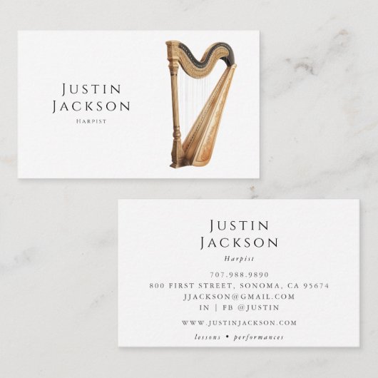 Harpist Performer Musiklehrer Visitenkarte (Vorne/Hinten)