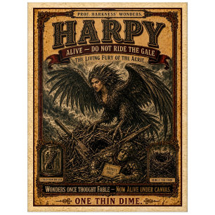 Harpy, Vintage Zirkusmonster Postkarte