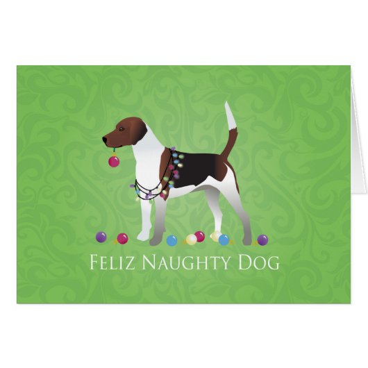 Harrier Beagle Feliz Naughty Dog Weihnachtskarte (Vorderseite (Horizontal))