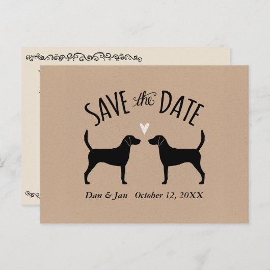 Harrier Dog Silhouetten Hochzeitssache Datum speic Ankündigungspostkarte (Vorne/Hinten)