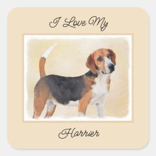 Harrier Painting - Niedliche Original Dog Art Quadratischer Aufkleber