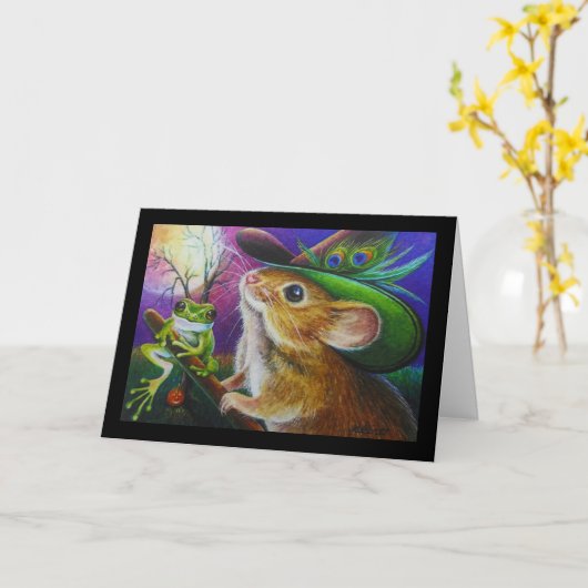 Harriet Halloween Hexenmousfrog Wasserfarbenkunst Karte (Gelbe Blume)