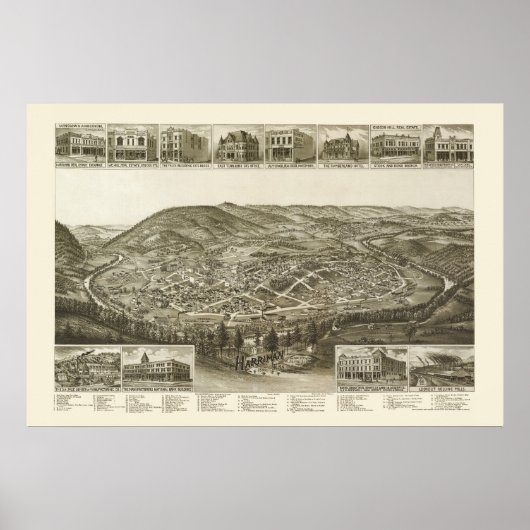 Harriman, TN Panorama Karte - 1892 Poster (Vorne)