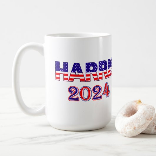 Harris 2024 Präsident Demokrat USA Flag Text Kaffeetasse (Mit Donut)