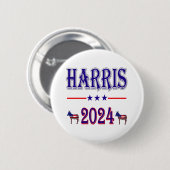 Harris 2024 Pres Democrat Donkeys USA Flag Button (Vorne & Hinten)