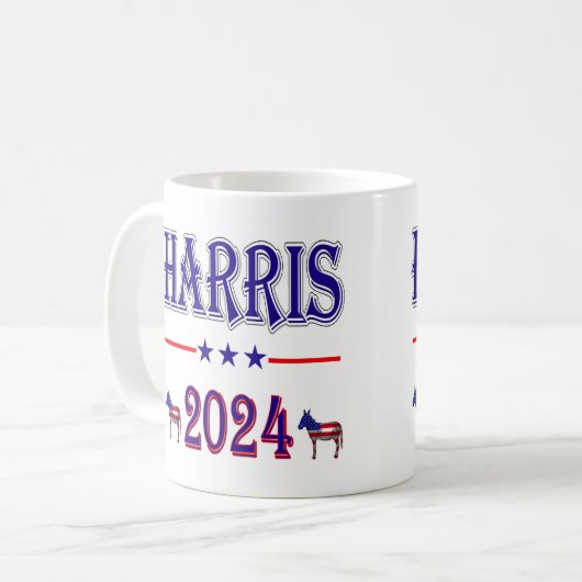 Harris 2024 Pres Democrat Donkeys USA Flag Kaffeetasse (Vorderseite Links)