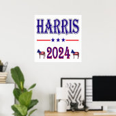 Harris 2024 Pres Democrat Donkeys USA Flag Poster (Heimbüro)