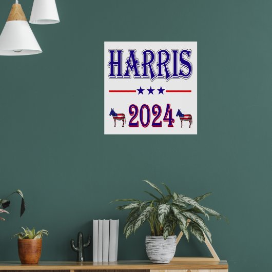 Harris 2024 Pres Democrat Donkeys USA Flag Poster (Wohnzimmer 1)