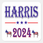 Harris 2024 Pres Democrat Donkeys USA Flag Quadratischer Aufkleber (Vorderseite)