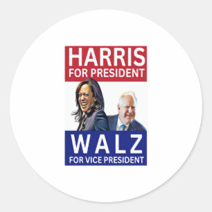 Harris für Präsident Walz für Vizepräsident Kamal Runder Aufkleber