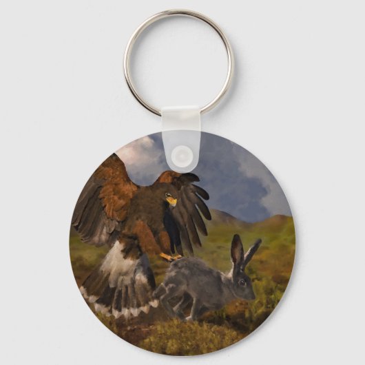 Harris Hawk und Jackrabbit - Acryl Schlüsselanhänger (Vorderseite)
