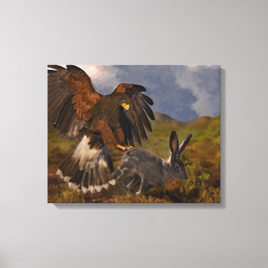 Harris Hawk und Jackrabbit Leinwanddruck (Vorderseite)