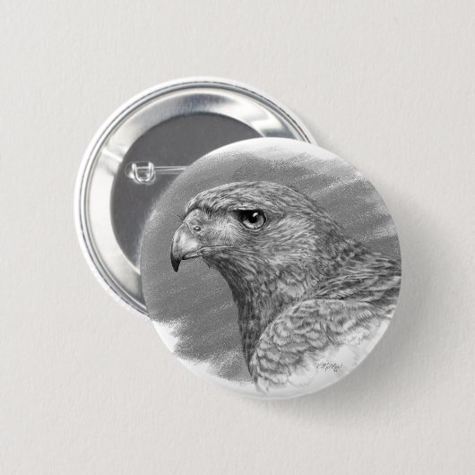 Harris Hawk Zeichnend Button (Vorne & Hinten)