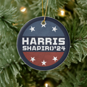Harris Shapiro 2024 Vintag Red Blue Keramik Ornament