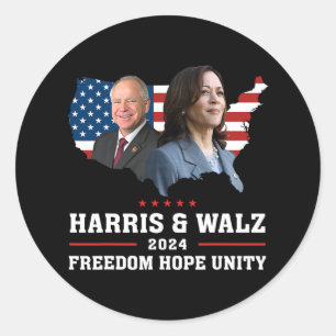 Harris W 2024 Freedom Hope Unity Political Kamala Runder Aufkleber