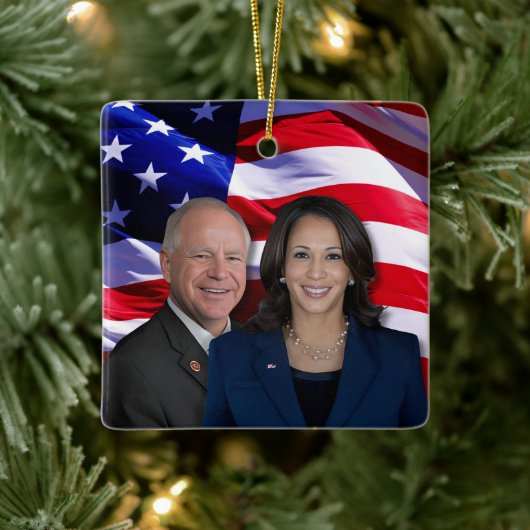Harris Waltz Foto 2024 - Kamala Harris Tim Waltz Keramikornament (Baum)