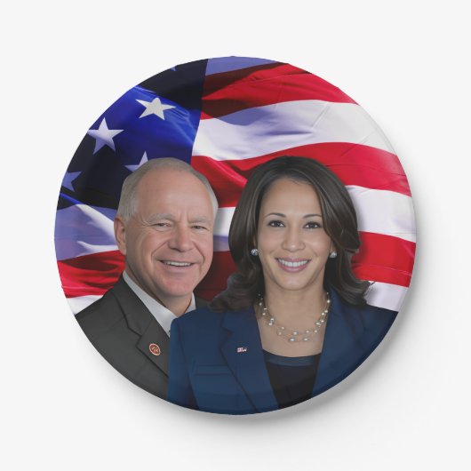 Harris Waltz Foto 2024 - Kamala Harris Tim Waltz Pappteller (Vorderseite)