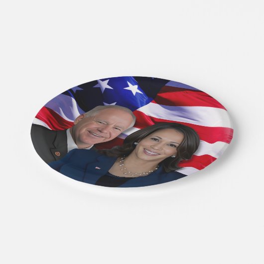 Harris Waltz Foto 2024 - Kamala Harris Tim Waltz Pappteller (Schrägansicht)