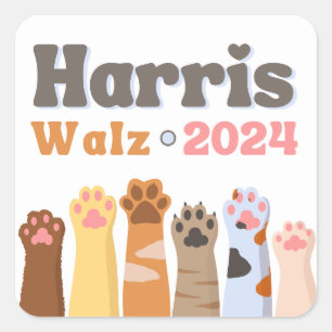 Harris Walz 2024 Cat Ladys Democrat Wahl Quadratischer Aufkleber