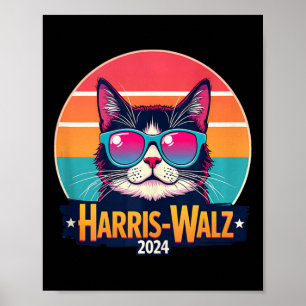 Harris Walz 2024 Cat Sonnenbrille Retro Vintag Poster