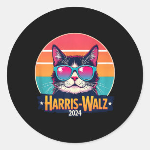 Harris Walz 2024 Cat Sonnenbrille Retro Vintag Runder Aufkleber