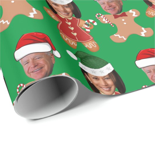 Harris Walz 2024 Face Gingerbread Weihnachten Geschenkpapier (Rolleneckpunkt)