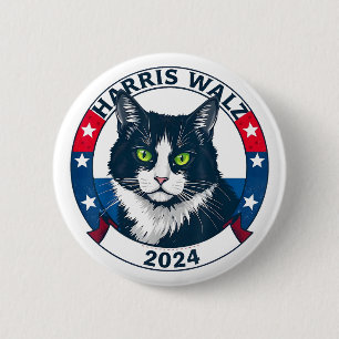 Harris Walz 2024 Funny Cat Election Kamala Harris Button