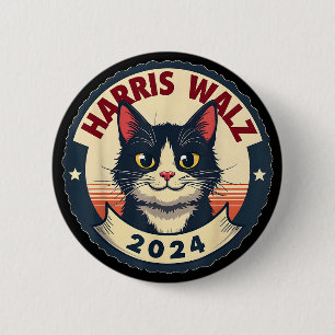 Harris Walz 2024 Funny Cat Election Kamala Harris Button