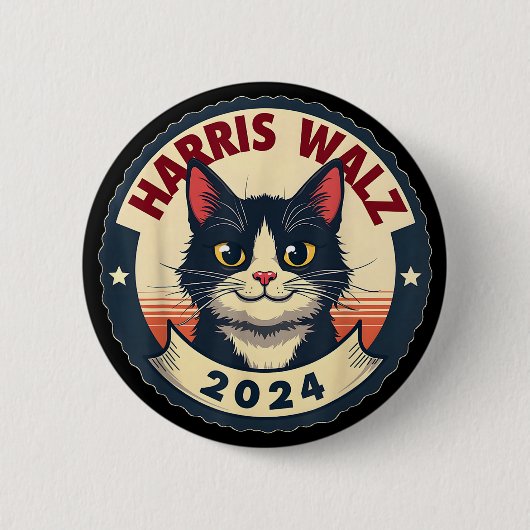 Harris Walz 2024 Funny Cat Election Kamala Harris Button (Vorderseite)