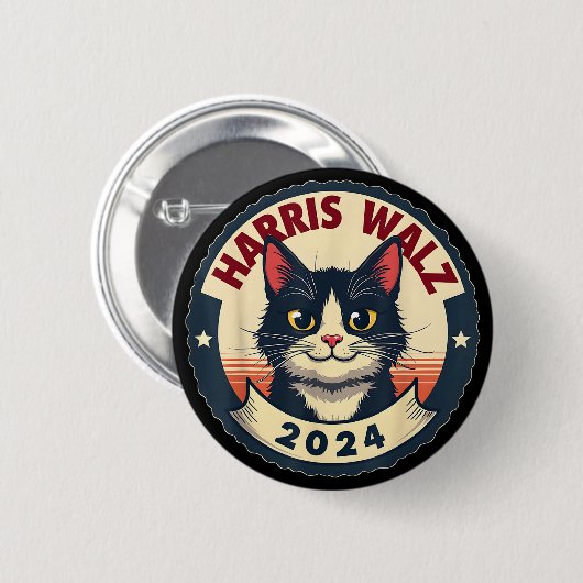 Harris Walz 2024 Funny Cat Election Kamala Harris Button (Vorne & Hinten)