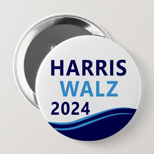 Harris Walz 2024 für President Blue Wave Button (Vorne & Hinten)