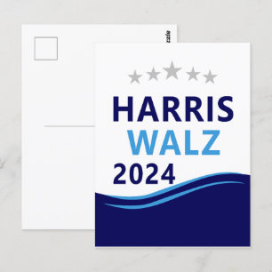 Harris Walz 2024 für President Blue Wave Postkarte