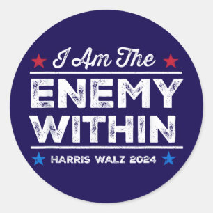 Harris Walz 2024 Ich bin der Feind in Blue Runder Aufkleber