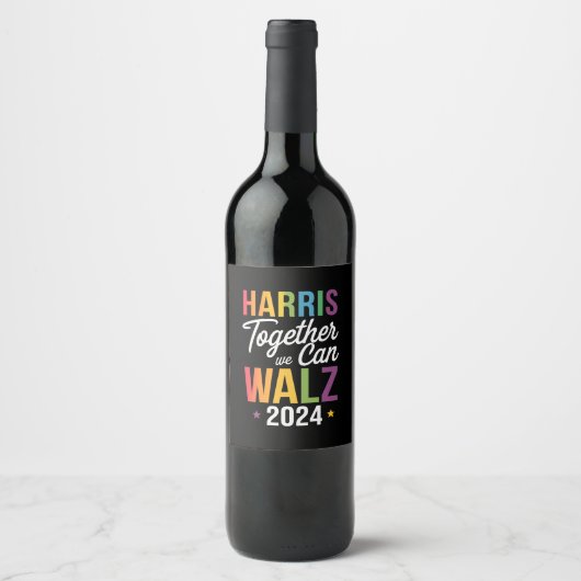Harris Walz 2024 Kamala zusammen LGBT Weinetikett (Vorderseite)