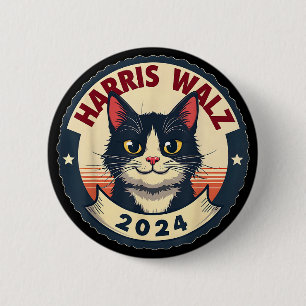 Harris Walz 2024 Lustige Katze Wahl Kamala Harris Button